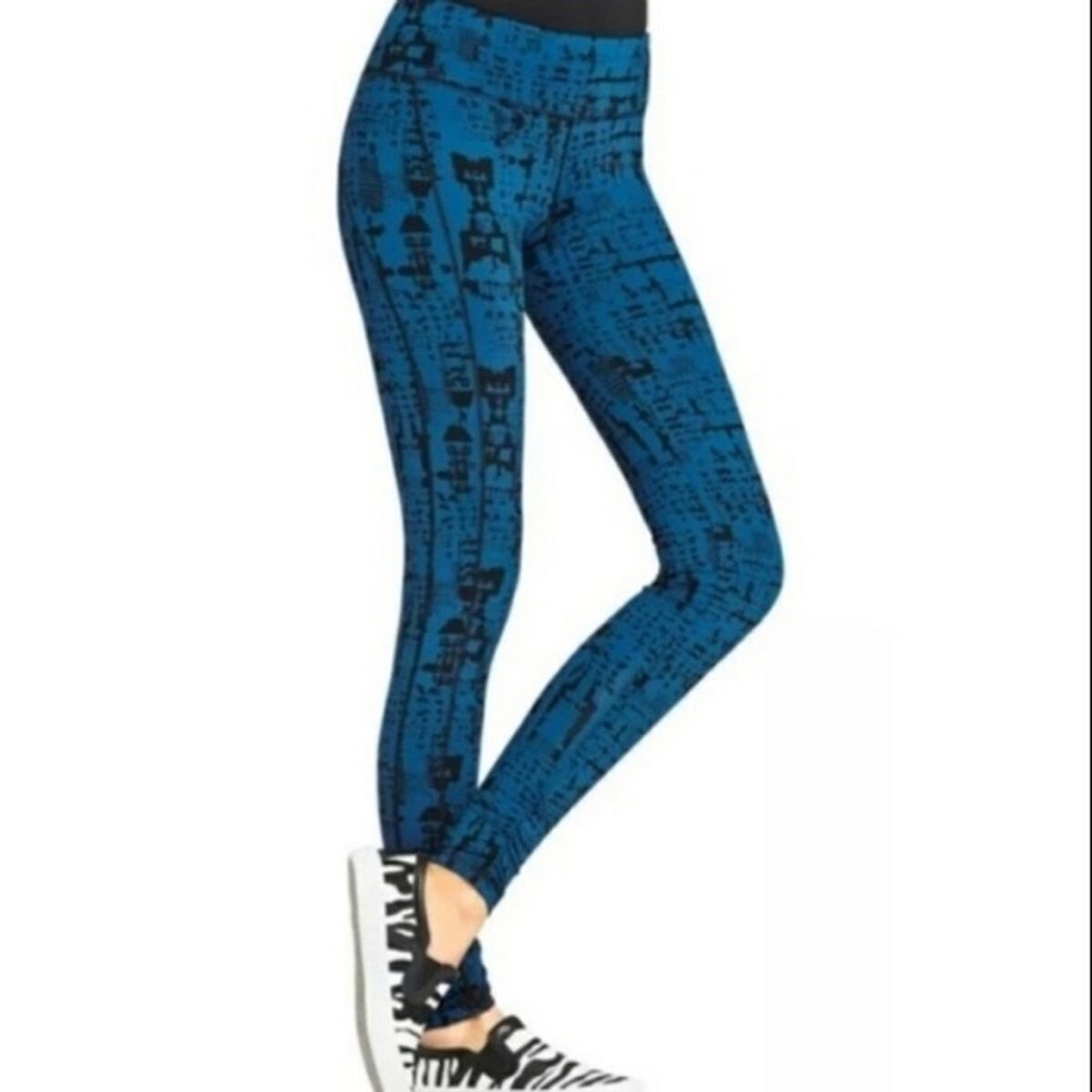 CAbi 963 Skinny Tech Cool Down Leggings Blue Black Print Womens Size XS